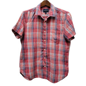 Lucky Brand Men's Plaid Shorts Sleeves Shirt Size Medium Excellent Condition
